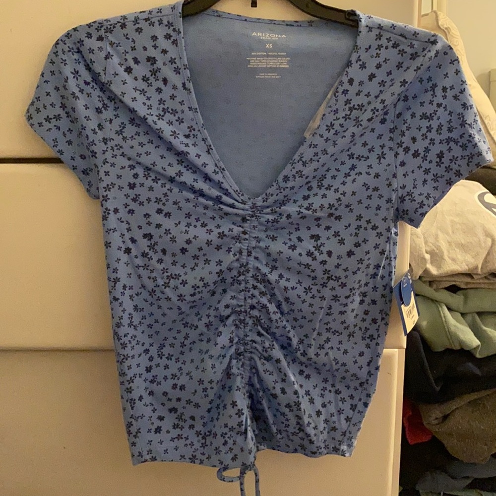 Blue floral scrunched t shirt from JCPenny